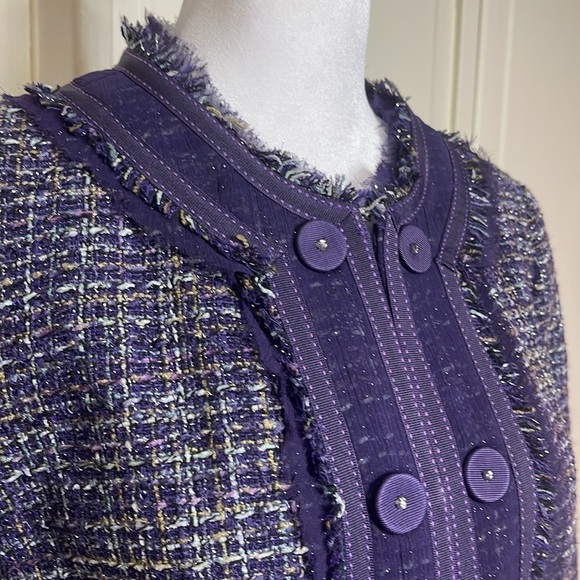 Chicos Women’s Purple Tweed Lined Collarless Jacket Blazer Size 1/8 - Picture 4 of 12
